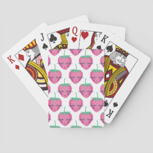 Smiling sleeping strawberries, cute pattern. poker cards
