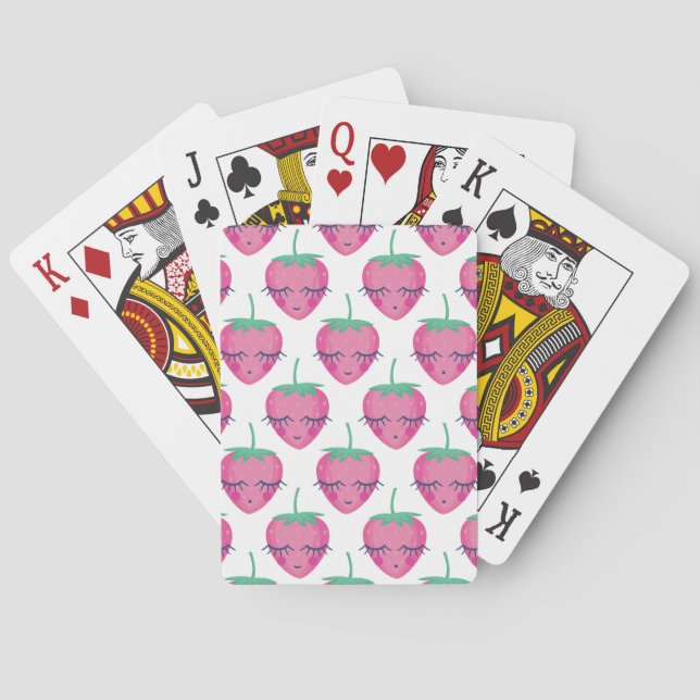 Smiling sleeping strawberries, cute pattern. poker cards (Back)