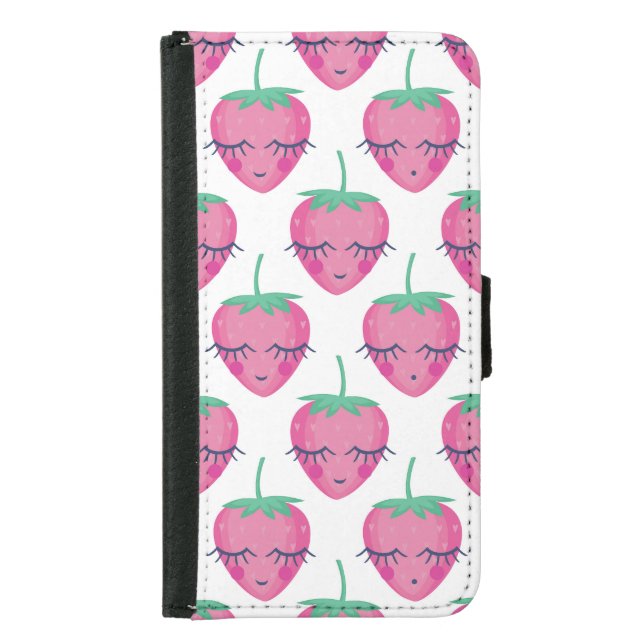 Smiling sleeping strawberries, cute pattern. samsung galaxy wallet case (Front)
