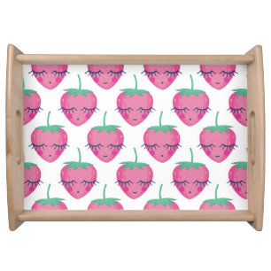 Smiling sleeping strawberries, cute pattern. serving tray
