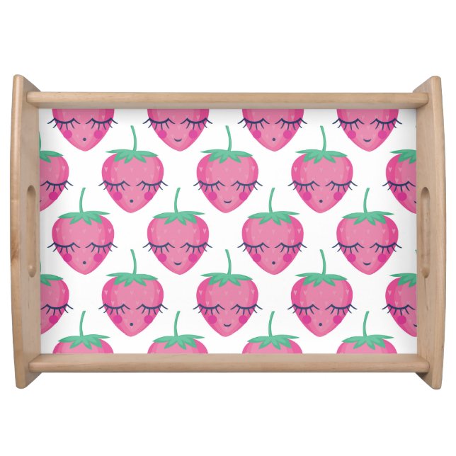 Smiling sleeping strawberries, cute pattern. serving tray (Front)