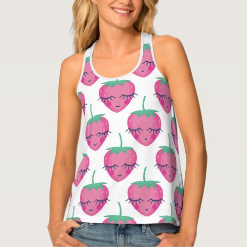 Smiling sleeping strawberries cute pattern tank top