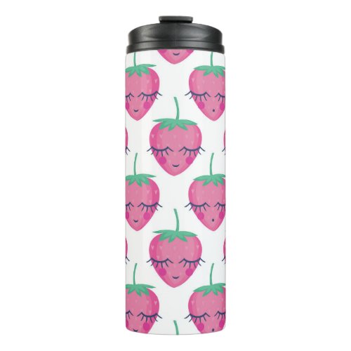 Smiling sleeping strawberries cute pattern thermal tumbler