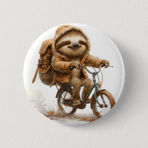 Smiling Sloth Cyclist Button