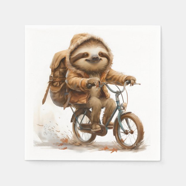 Smiling Sloth Cyclist Napkins (Front)