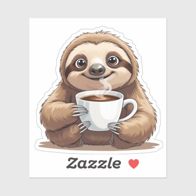 Smiling Sloth Holding a Hot Cup of Coffee Sticker (Sheet)