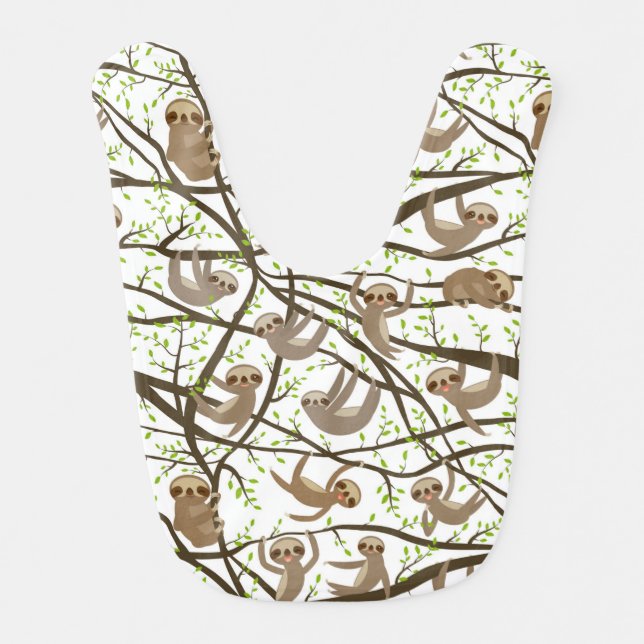 Smiling Sloth Pattern Baby Bib (Front)