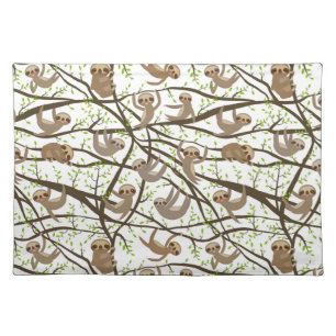Smiling Sloth Pattern Cloth Placemat