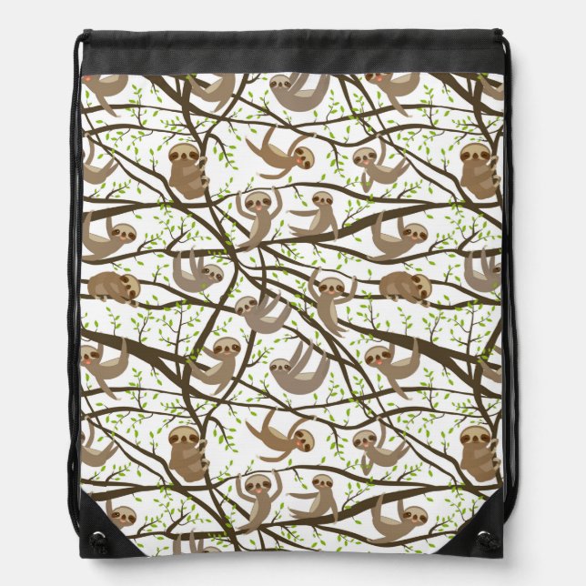 Smiling Sloth Pattern Drawstring Bag (Front)
