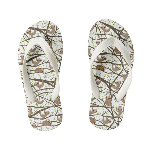 Smiling Sloth Pattern Kid's Flip Flops (Footbed)