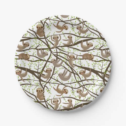 Smiling Sloth Pattern Paper Plates