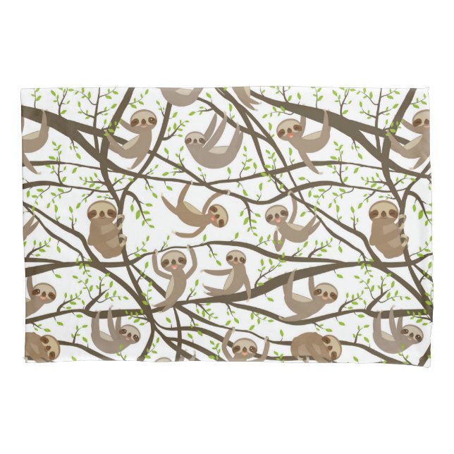 Smiling Sloth Pattern Pillow Case (Front-Left)