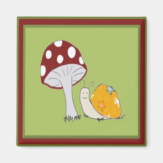Smiling Snail by a Toadstool Magnet (Front)