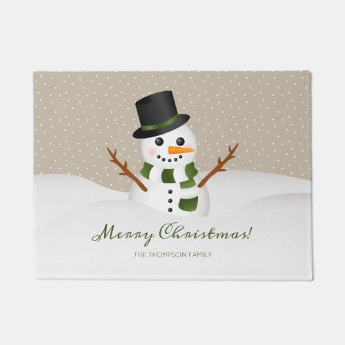 Smiling Snowman And Custom Family Name Christmas Doormat