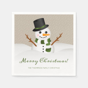 Smiling Snowman And Personalizable Name Christmas Paper Napkins