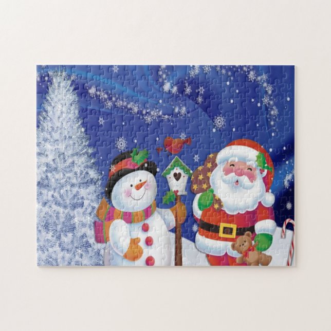 Smiling snowman and Santa Claus Jigsaw Puzzle (Horizontal)