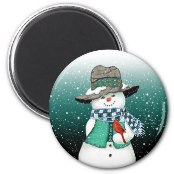 Smiling Snowman  Cardinal In A Snowstorm Magnet by AutumnRoseMDS at Zazzle