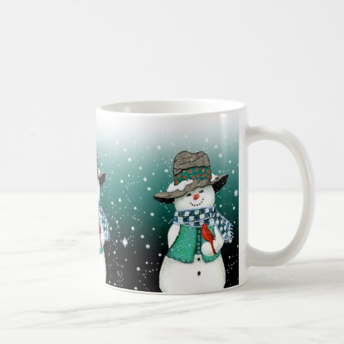 Smiling Snowman Cardinal in a Snowstorm Mug