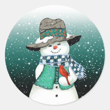 Smiling Snowman  Cardinal In A Snowstorm Stickers by AutumnRoseMDS at Zazzle