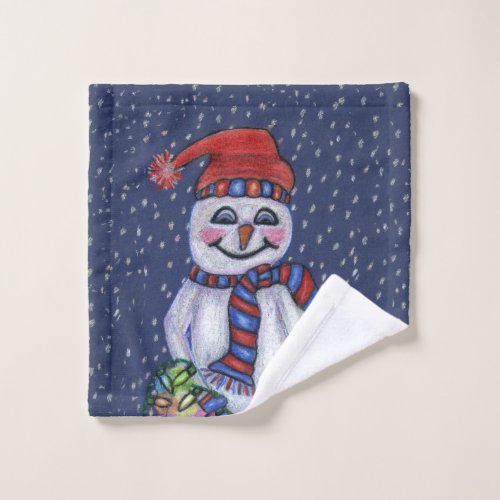 Smiling Snowman Carrot Nose Hat Scarf String Light Wash Cloth