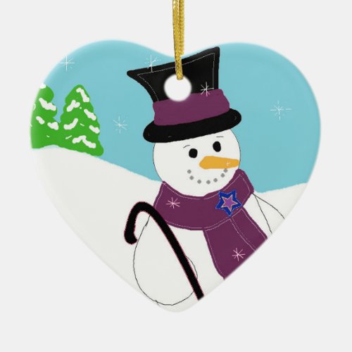 Smiling Snowman Ceramic Ornament