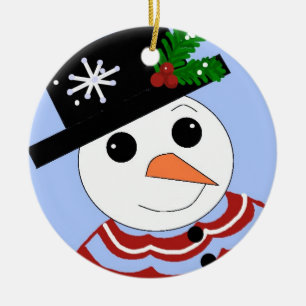 Smiling Snowman Ceramic Ornament