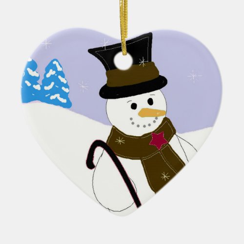 Smiling Snowman Ceramic Ornament