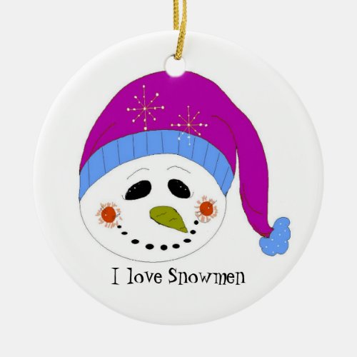 Smiling Snowman Ceramic Ornament
