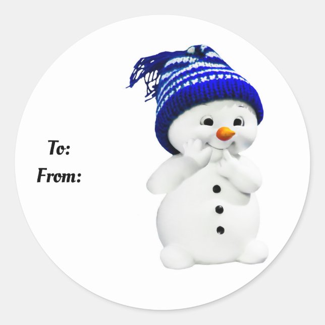 Smiling Snowman Classic Round Sticker (Front)