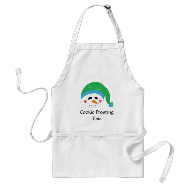 Smiling Snowman Cookie Frosting Time Adult Apron (Front)