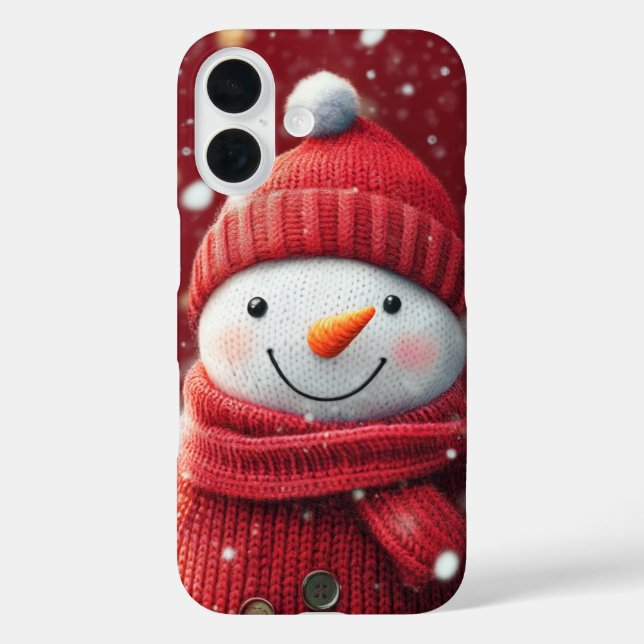 Smiling Snowman Cozy Red Knitwear Festive XMas Case-Mate iPhone Case (Back)