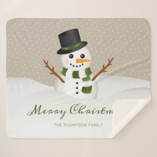 Smiling Snowman &amp; Custom Name Merry Christmas Sherpa Blanket