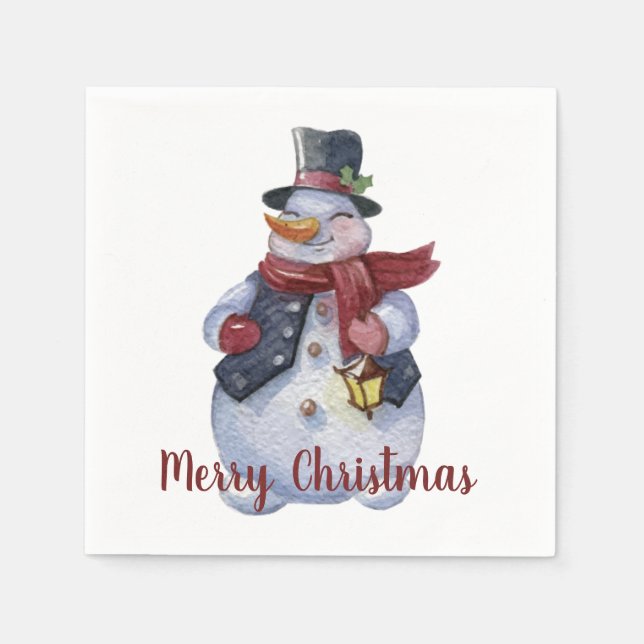 Smiling Snowman Customizable Napkins (Front)