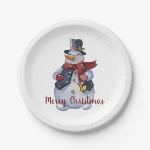 Smiling Snowman Customizable Paper Plates