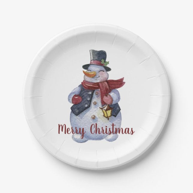 Smiling Snowman Customizable Paper Plates (Front)