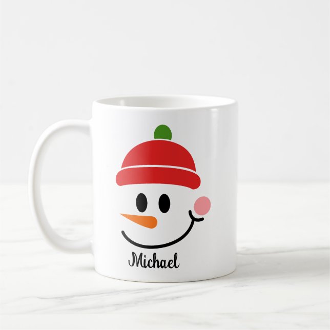 Smiling snowman face mugs custom holiday gift (Left)