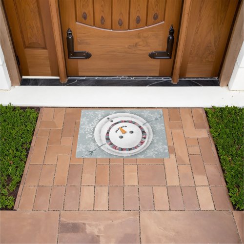 Smiling Snowman Gazing Upwards Winter Welcome Doormat