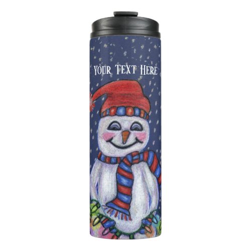 Smiling Snowman Hat Scarf String Christmas Lights Thermal Tumbler