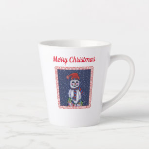 Smiling Snowman Hat Scarf With Christmas Lights Latte Mug