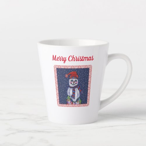 Smiling Snowman Hat Scarf With Christmas Lights Latte Mug