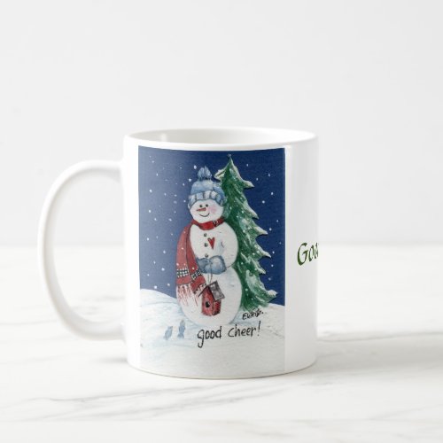 Smiling Snowman Holds Birdhouse Painting  Coffee M Coffee Mug