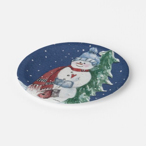 Smiling Snowman Holds Birdhouse Painting   Paper Plates