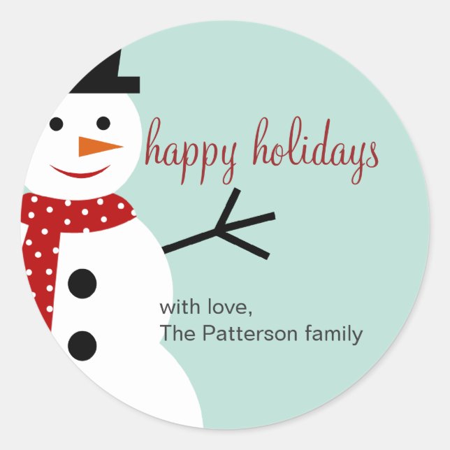Smiling Snowman Holiday Favor Stickers (Front)