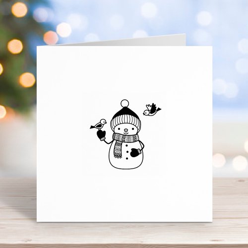 Smiling Snowman in Knitted Hat and Scarf 1x1 Rubber Stamp