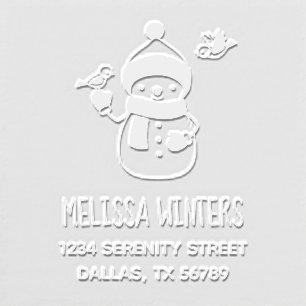 Smiling Snowman in Knitted Hat and Scarf Address Embosser