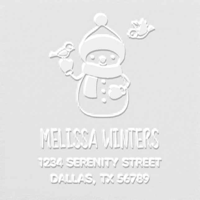 Smiling Snowman in Knitted Hat and Scarf Address Embosser (Design)