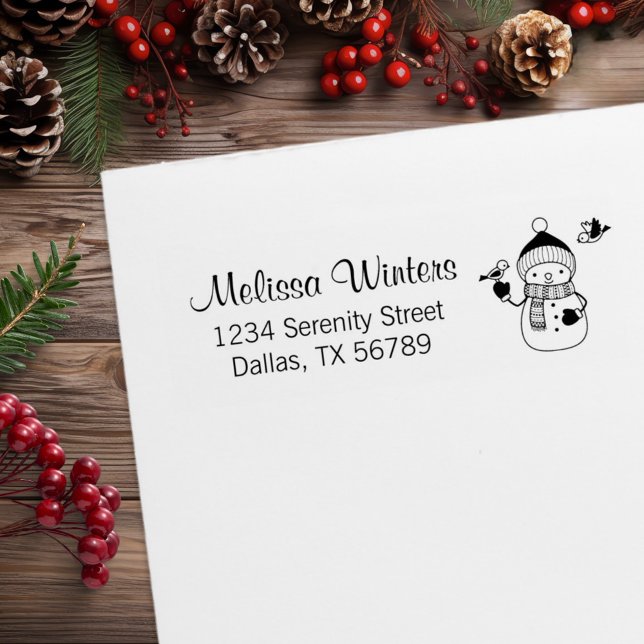 Smiling Snowman in Knitted Hat and Scarf Address Rubber Stamp (Creator Uploaded)