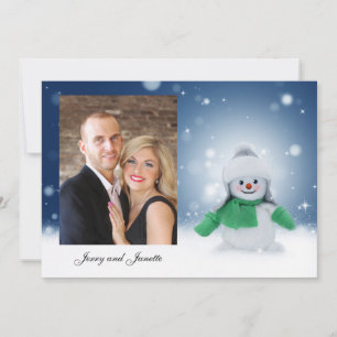 Smiling Snowman in snow Personalize with a Photo Holiday Card