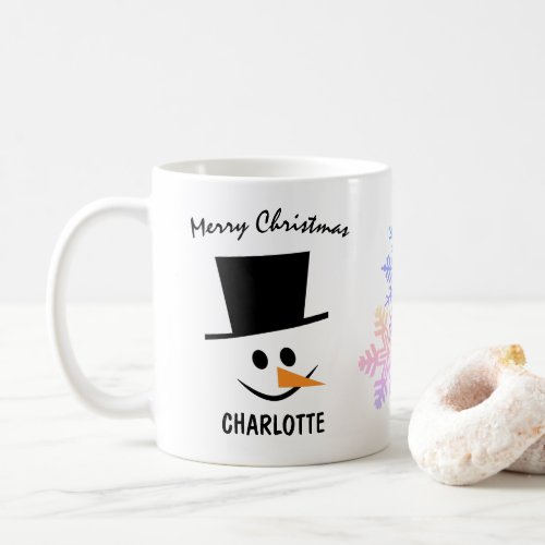 Smiling Snowman In Topper Hat Merry Christmas Coffee Mug
