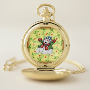 Smiling Snowman ~ Musical Scrolls ~ Christmas ~ Pocket Watch